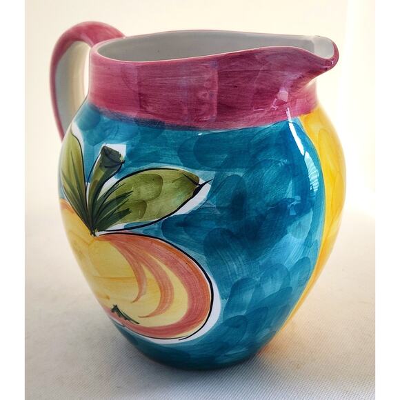 PITCHER/VASE-Hand Painted-Fruit Motif-Bright Colors-Made in Portugal-Holds 8 cup - Picture 9 of 12